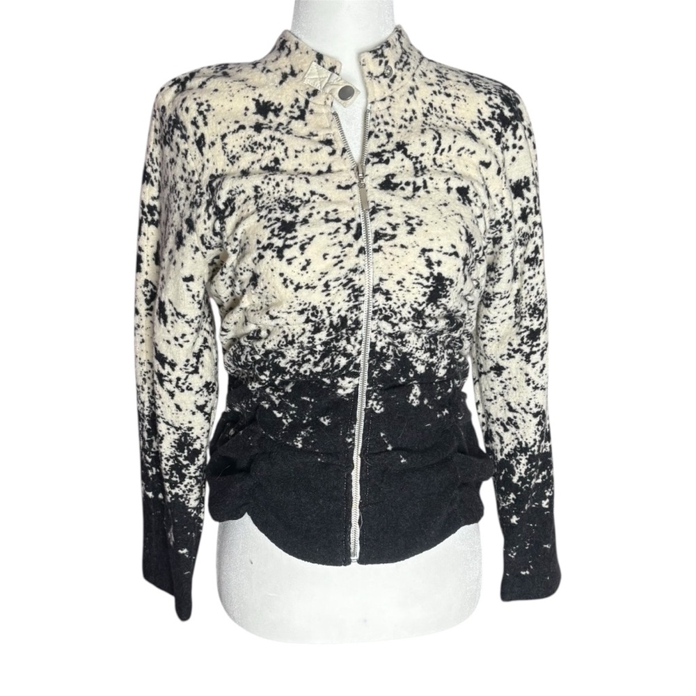 Zoe D 100% Wool Black and Off White Printed Zip-Up Sweater Size Petite Small - Picture 2 of 13